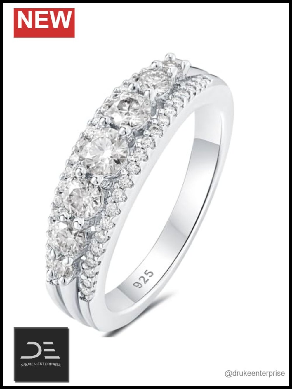 Sterling Silver Eternity Wedding Band Ring Moissanite Round